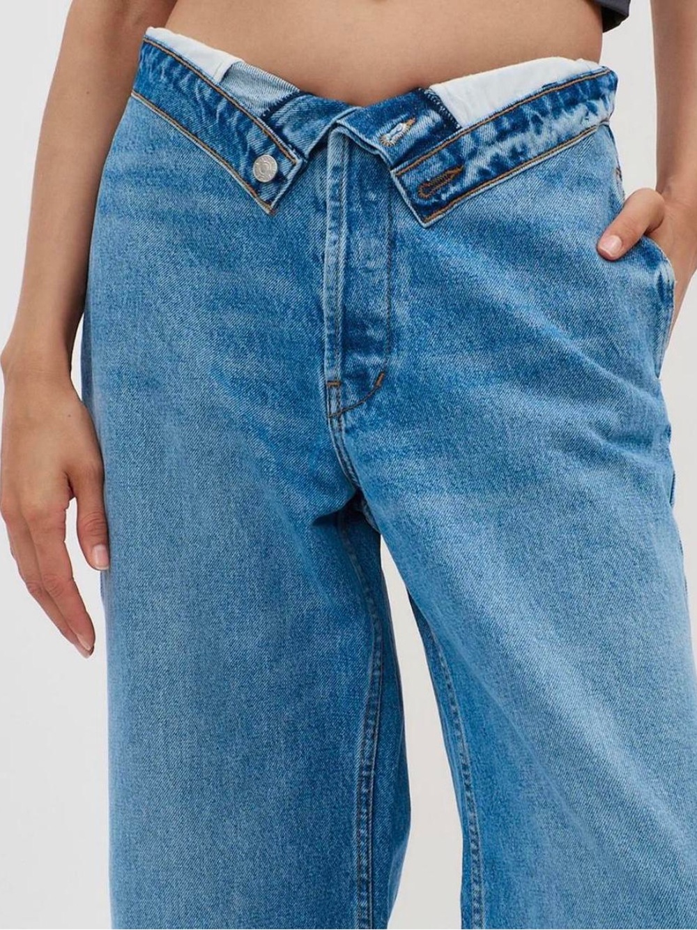 EB Denim women Jeans Fold over Light Blue Wide Leg sz24 tag (28 actual meas.)‎